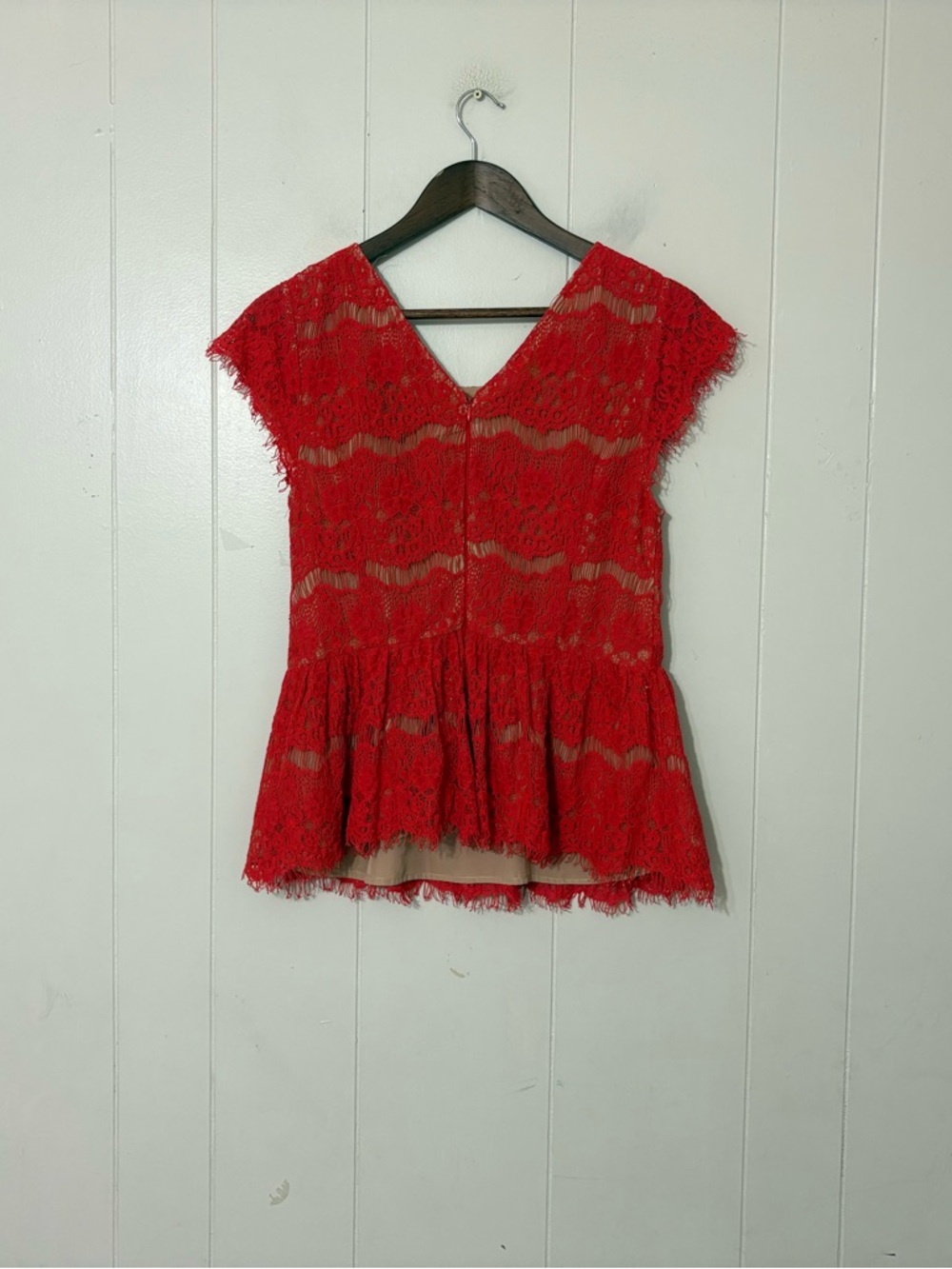 Maeve Anthropologie Katrine Lace Peplum Top Red Cap Sleeve Boho Size L - Picture 7 of 10